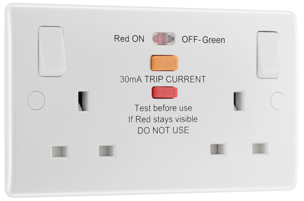 BG 822RCD White Round Edge RCD Protection Double Switch 13A - westbasedirect.com