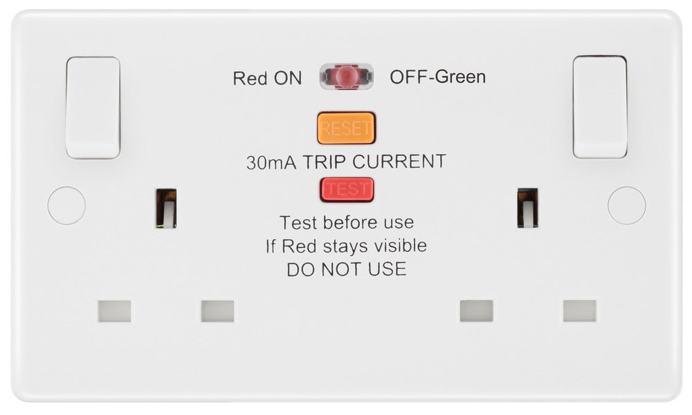 BG 822RCD White Round Edge RCD Protection Double Switch 13A - westbasedirect.com