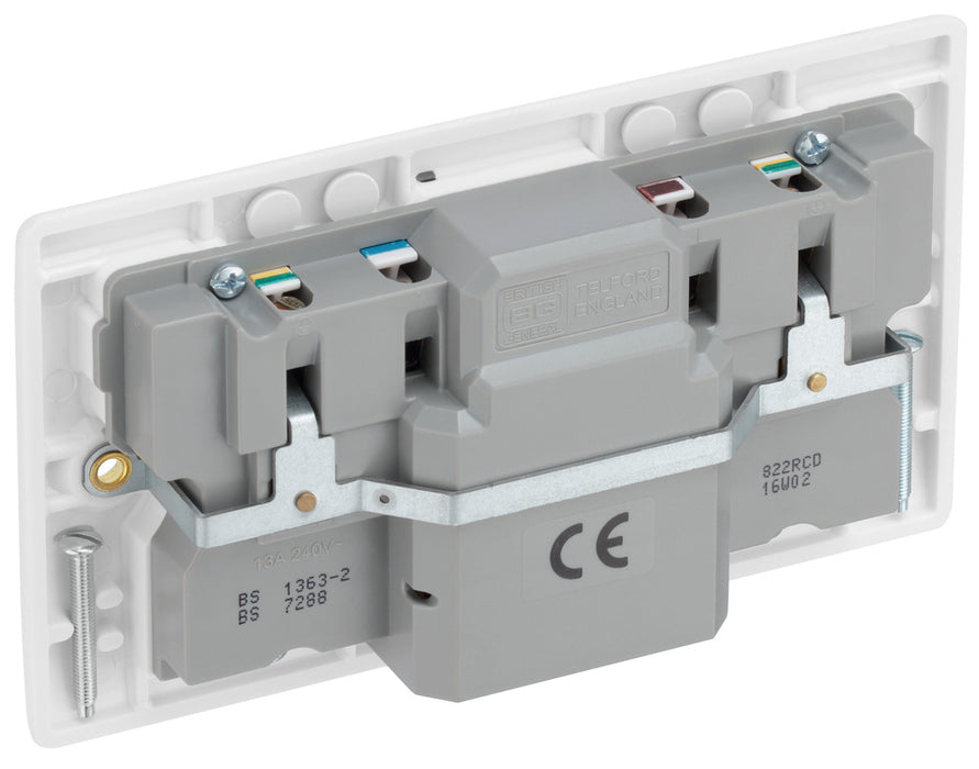 BG 822RCD White Round Edge RCD Protection Double Switch 13A - westbasedirect.com