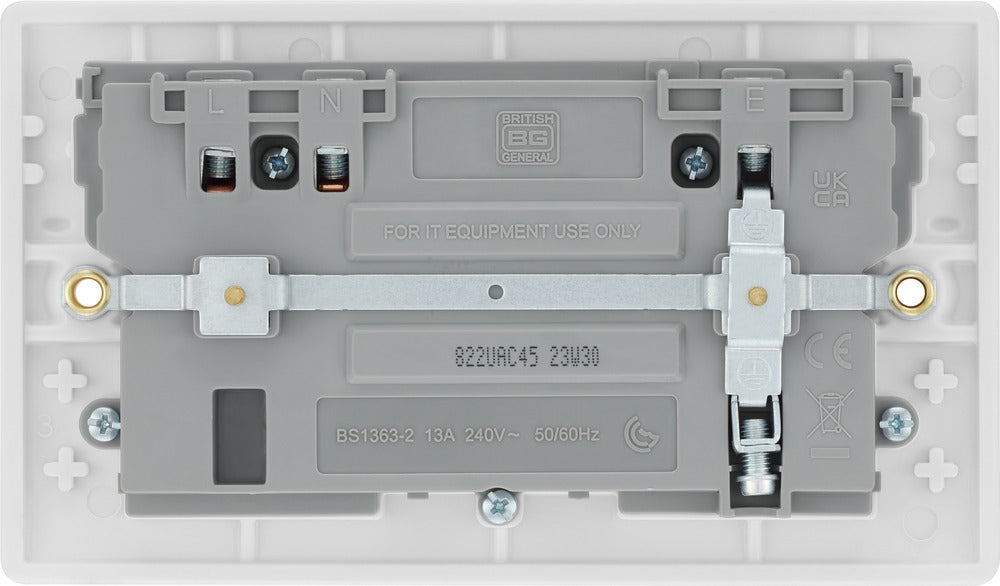 BG 822UAC45 White Round Edge 13A Double Switched Power Socket + USB A+C (45W) - westbasedirect.com