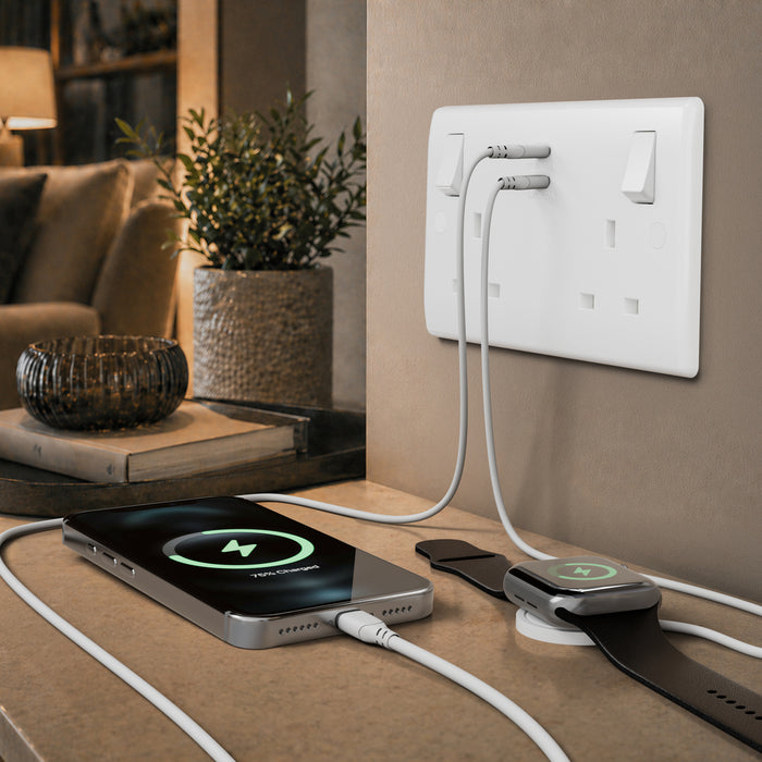 BG 822UCC22 White Round Edge 13A Double Switched Power Socket + 2xUSB-C (22W)