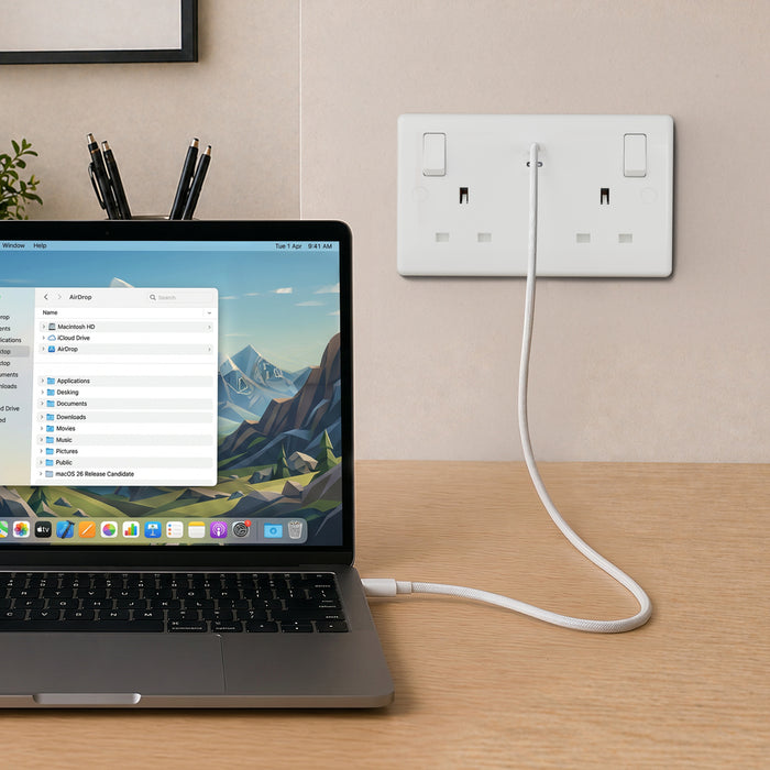 BG 822UCC65 White Round Edge 13A Double Switched Power Socket + 2xUSB-C (65W)