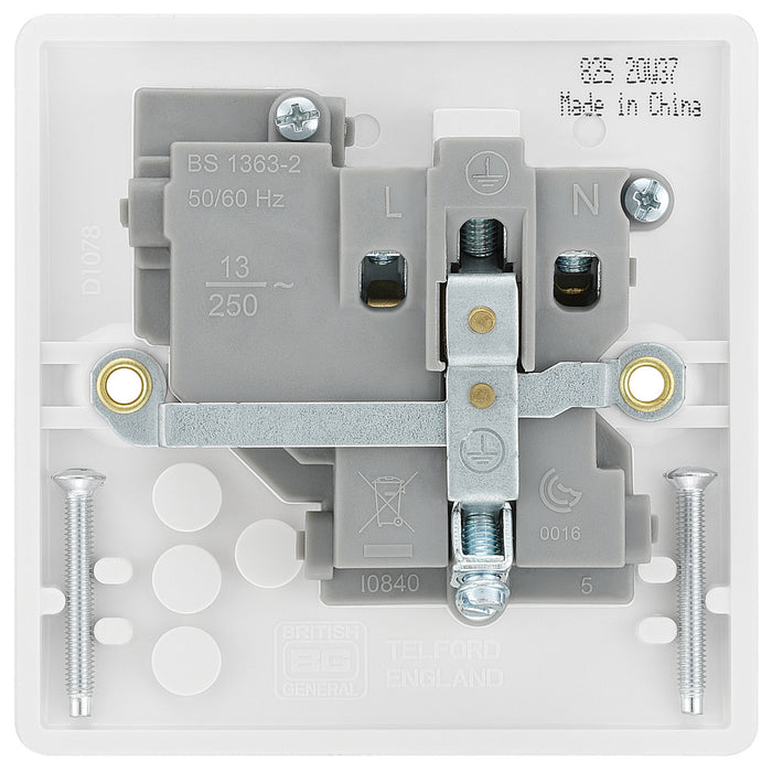 BG 825 White Round Edge 13A Single Switched Socket + Neon - westbasedirect.com
