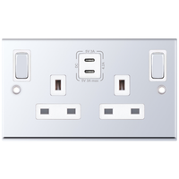 Selectric 7MPRO-368 7M-PRO 2 Gang 13A Switched Socket Outlet with 2x USB Type-C (3A) - Polished Chrome, White Insert