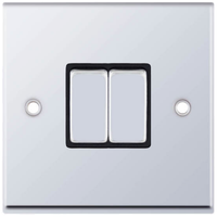 Selectric 7MPRO-502 7M-PRO 2 Gang 2 Way 10AX Plate Switch - Polished Chrome, Black Insert