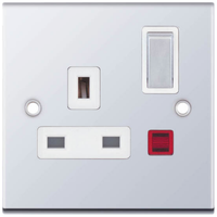 Selectric DSL323 5M 1 Gang 13A Switched DP Socket Outlet with Neon - Polished Chrome, White Insert