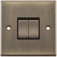 Selectric 7MPRO-602 7M-PRO 2 Gang 2 Way 10AX Plate Switch - Antique Brass, Black Insert