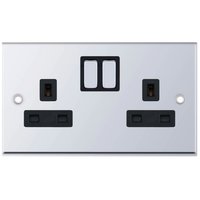 Selectric 7MPRO-551 7M-PRO 2 Gang 13A Switched SP Socket Outlet - Polished Chrome, Black Insert