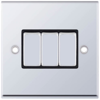 Selectric 7MPRO-503 7M-PRO 3 Gang 2 Way 10AX Plate Switch - Polished Chrome, Black Insert
