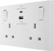 BG 922UAC22 White Square Edge 13A Double Switched Power Socket + USB A+C (22W) - westbasedirect.com