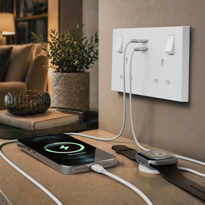 BG 922UCC22 White Square Edge 13A Double Switched Power Socket + 2xUSB-C (22W)