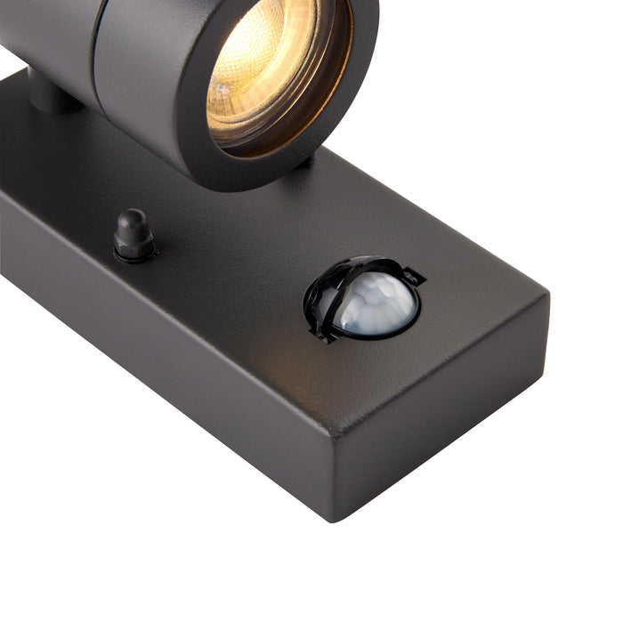 Saxby 94793 Palin PIR 2lt wall IP44 7W Anthracite grey & clear glass 2 x 7W LED GU10 (Required) - westbasedirect.com