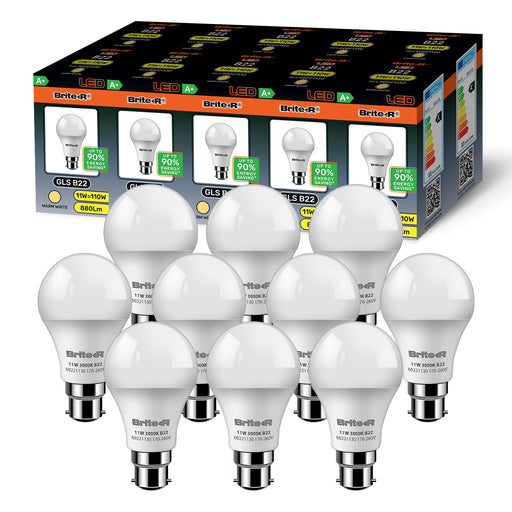 Brite-R 11W B22 BC GLS LED Bulb Warm White 3000K (10 Pack) - westbasedirect.com