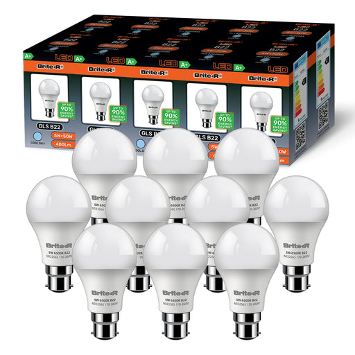 Brite-R 5W B22 BC GLS LED Bulb Cool White 6500K (10 Pack) - westbasedirect.com