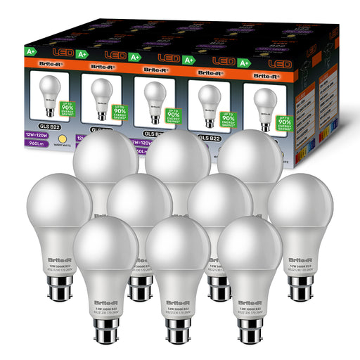 Brite-R 12W B22 BC GLS LED Bulb Warm White 3000K (10 Pack) - westbasedirect.com