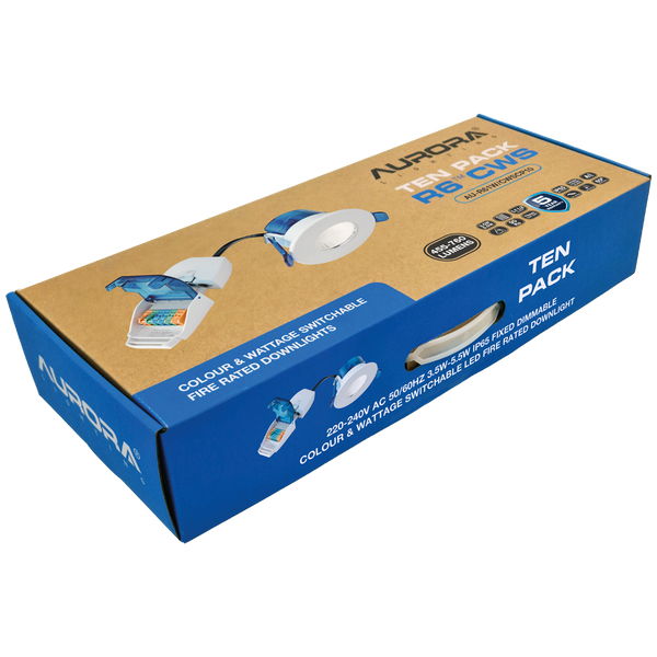 Aurora AU-R61W/CWSCP10 3.5W/5.5W LED IP65 Fixed Dimmable Fire Rated Downlight FastRFix CRI90 White 2700K/3000K/4000K/5700K (10 Pack) - westbasedirect.com