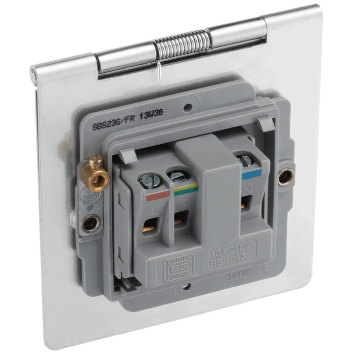 BG SBS23G/FR Flatplate Screwed 1G 13A Unswitched Floor Socket - Grey Insert - Brushed Steel