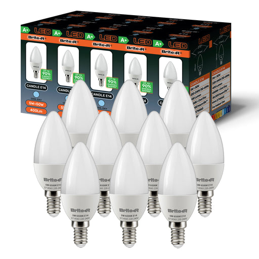 Brite-R 5W E14 SES Candle LED Bulb Cool White 6500K (10 Pack) - westbasedirect.com