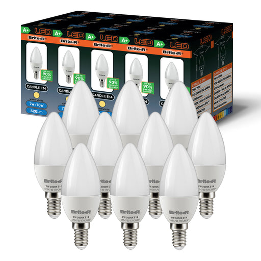Brite-R 7W E14 SES Candle LED Bulb Warm White 3000K (10 Pack) - westbasedirect.com
