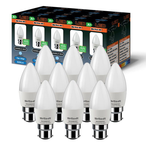 Brite-R 7W B22 BC Candle LED Bulb Cool White 6500K (10 Pack) - westbasedirect.com