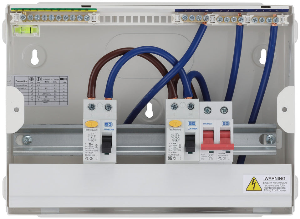 BG Fortress CF12D886 12 Module 6 Way Unpopulated Dual RCD Consumer Unit with 100A Main Switch & 2x 80A Type A 30mA RCD