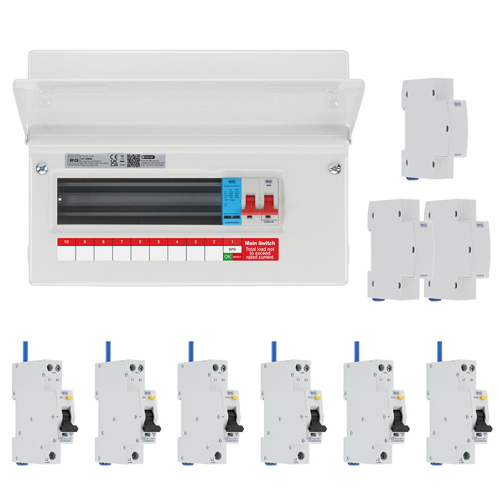 BG Fortress CF12MS9 12 Module 9 Way 100A Main Switch Consumer Unit with T2 SPD + 6 Bi-Directional DP RCBOs & 3x CUA19 FREE Blanks