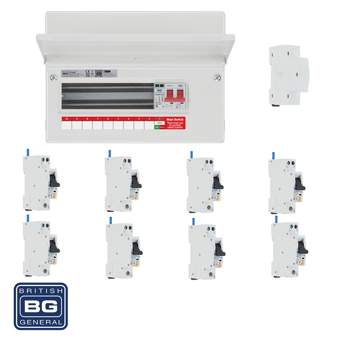 BG Fortress CF12MS9 12 Module 9 Way 100A Main Switch Consumer Unit with T2 SPD + 8 RCBOs & 1x CUA19 FREE Blanks