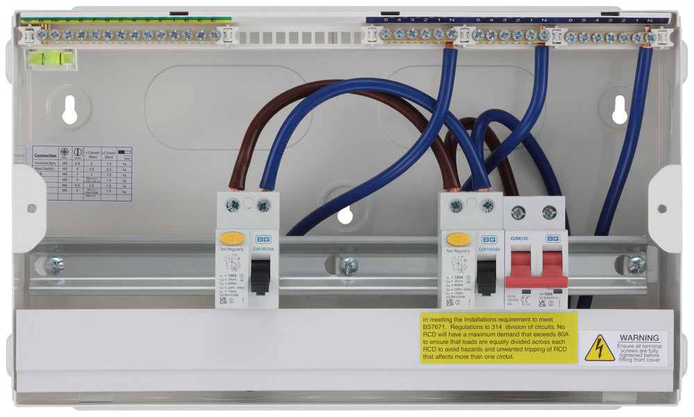 BG Fortress CF16D1110 16 Module 10 Way Unpopulated Dual RCD Consumer Unit with 100A Main Switch & 2x 100A Type A 30mA RCD