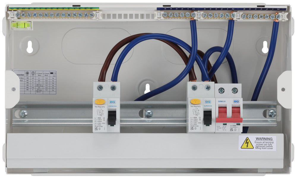 BG Fortress CF16D8810 16 Module 10 Way Unpopulated Dual RCD Consumer Unit with 100A Main Switch & 2x 80A Type A 30mA RCD