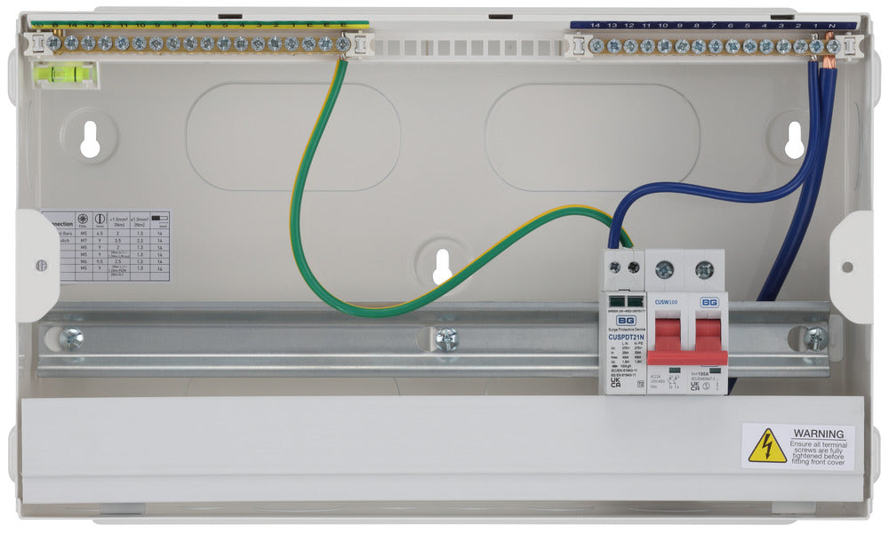 BG Fortress CF16MS13 16 Module 13 Way Unpopulated Metal Consumer Unit with 100A Main Switch & 1x SPD