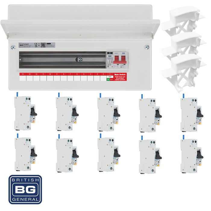 BG Fortress CF16MS13 16 Module 13 Way 100A Main Switch Consumer Unit with T2 SPD + 10 RCBOs & 3x CUA04 FREE Blanks