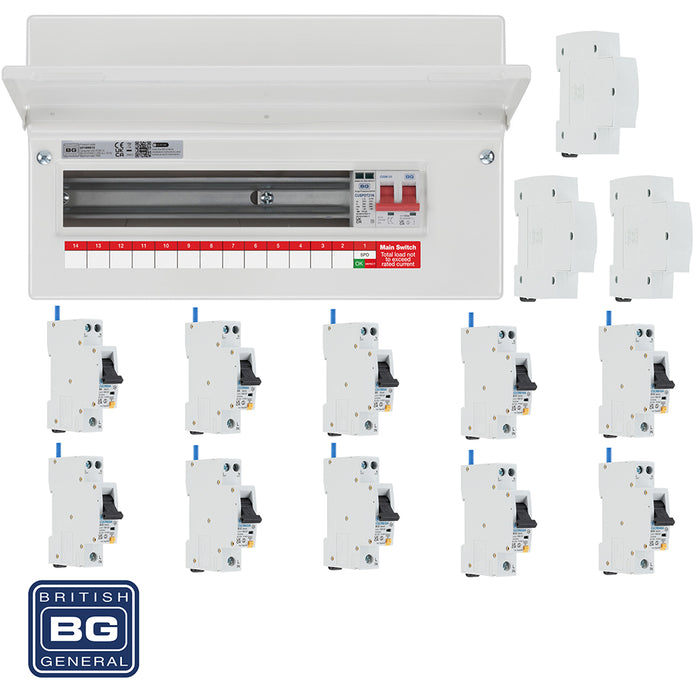 BG Fortress CF16MS13 16 Module 13 Way 100A Main Switch Consumer Unit with T2 SPD + 10 RCBOs & 3x CUA19 FREE Blanks