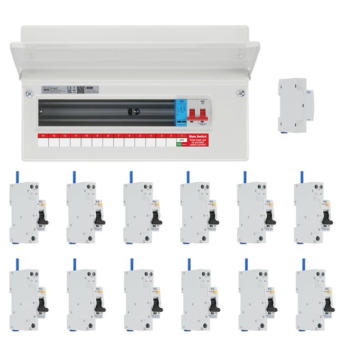 BG Fortress CF16MS13 16 Module 13 Way 100A Main Switch Consumer Unit with T2 SPD + 12 Bi-Directional DP RCBOs & 1x CUA19 FREE Blanks