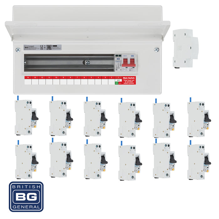 BG Fortress CF16MS13 16 Module 13 Way 100A Main Switch Consumer Unit with T2 SPD + 12 RCBOs & 1x CUA19 FREE Blanks