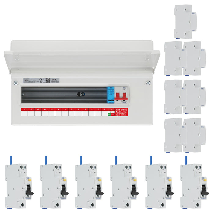 BG Fortress CF16MS13 16 Module 13 Way 100A Main Switch Consumer Unit with T2 SPD + 6 Bi-Directional DP RCBOs & 7x CUA19 FREE Blanks