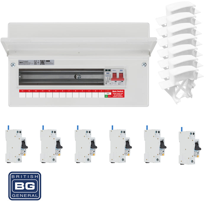 BG Fortress CF16MS13 16 Module 13 Way 100A Main Switch Consumer Unit with T2 SPD + 6 RCBOs & 7x CUA04 FREE Blanks