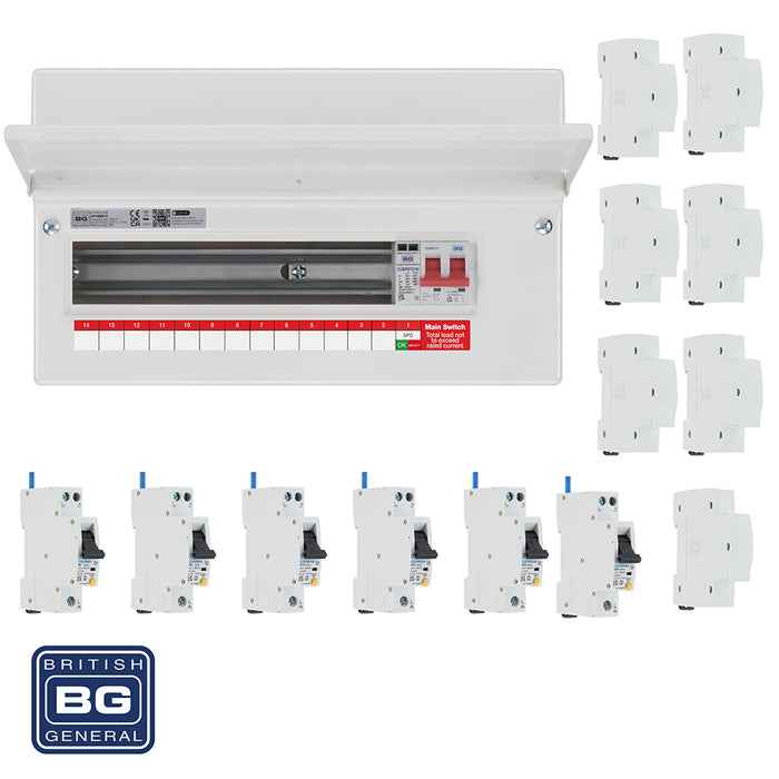 BG Fortress CF16MS13 16 Module 13 Way 100A Main Switch Consumer Unit with T2 SPD + 6 RCBOs & 7x CUA19 FREE Blanks