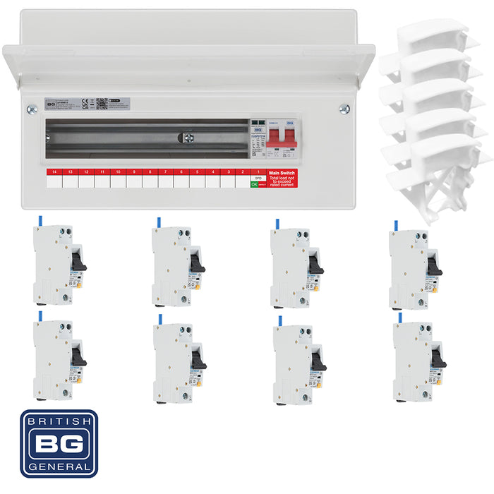 BG Fortress CF16MS13 16 Module 13 Way 100A Main Switch Consumer Unit with T2 SPD + 8 RCBOs & 5x CUA04 FREE Blanks