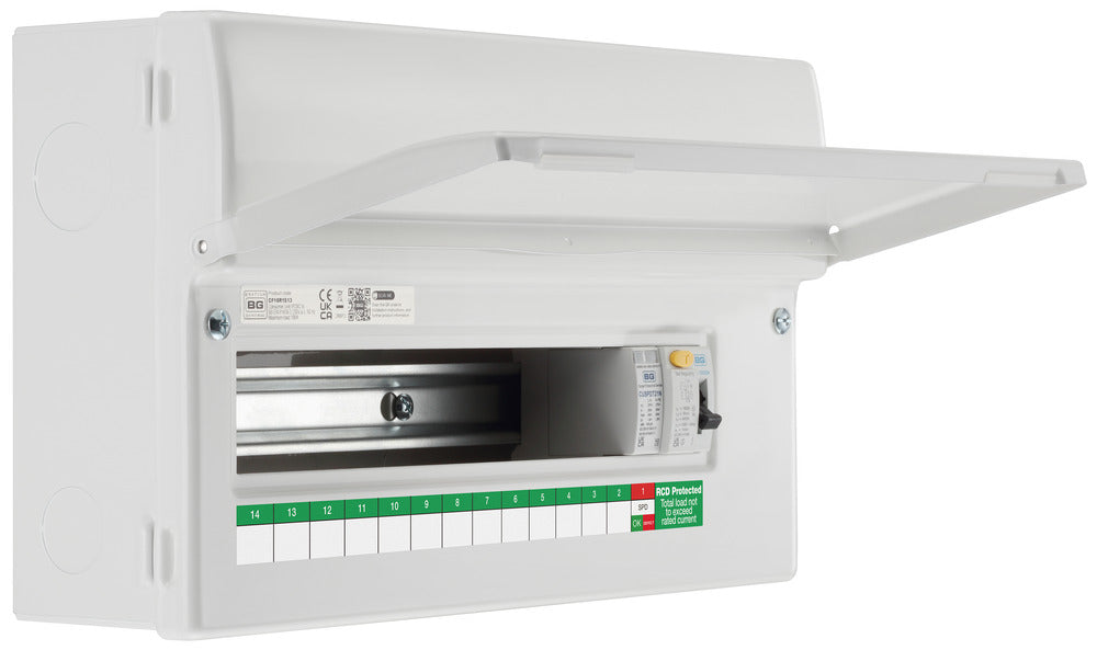 BG Fortress CF16R1S13 16 Module 13 Way Unpopulated RCD Incomer Consumer Unit with 1x 100A Type A 30mA RCD & 1x SPD