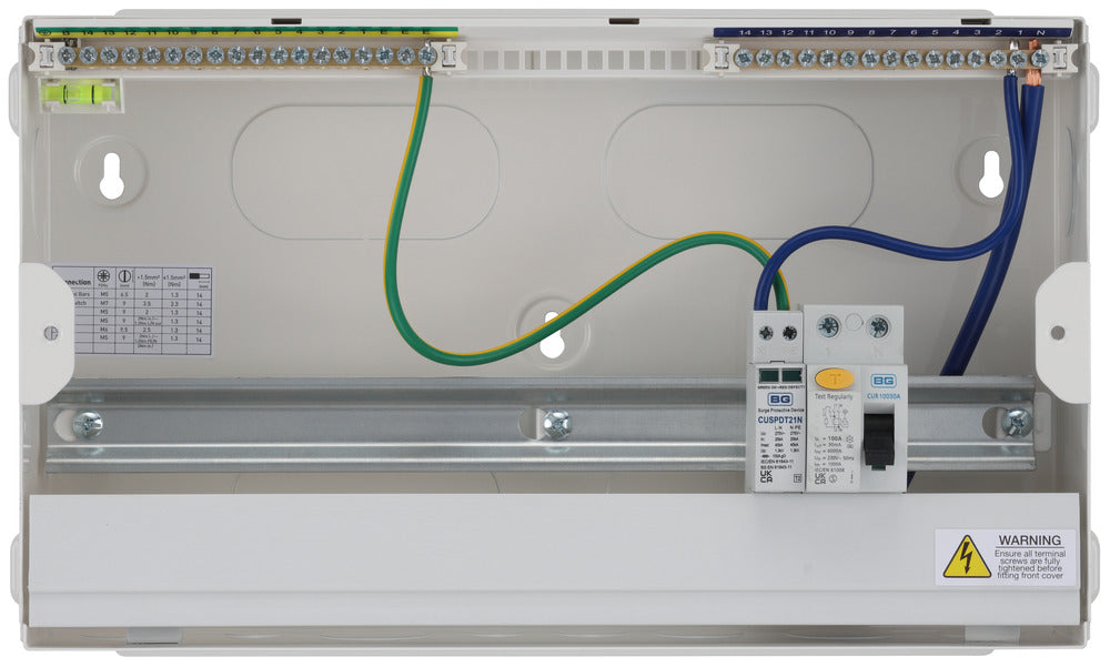 BG Fortress CF16R1S13 16 Module 13 Way Unpopulated RCD Incomer Consumer Unit with 1x 100A Type A 30mA RCD & 1x SPD