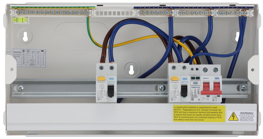 BG Fortress CF19D11S12 19 Module 12 Way Unpopulated Dual RCD Consumer Unit with 100A Main Switch, 2x 100A Type A 30mA RCD & 1x SPD