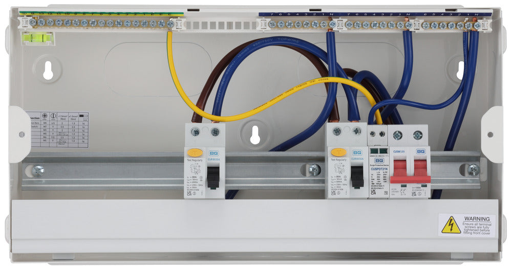 BG Fortress CF19D88S12 19 Module 12 Way Unpopulated Dual RCD Consumer Unit with 100A Main Switch, 2x 80A Type A 30mA RCD & 1x SPD