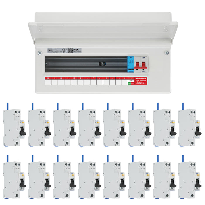 BG Fortress CF19MS16 19 Module 16 Way 100A Main Switch Consumer Unit with T2 SPD + 16 Bi-Directional DP RCBOs