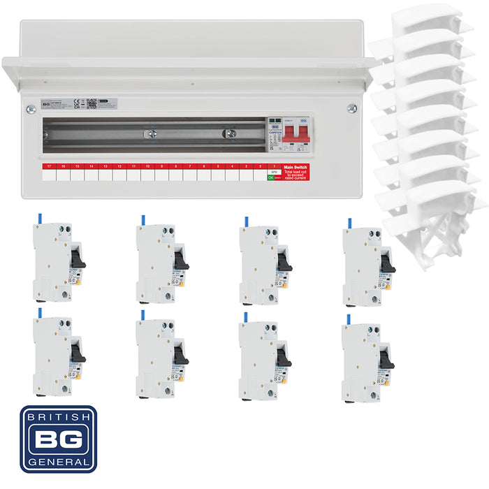 BG Fortress CF19MS16 19 Module 16 Way 100A Main Switch Consumer Unit with T2 SPD + 8 RCBOs & 8x CUA04 FREE Blanks