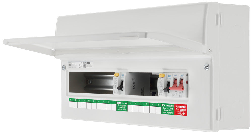 BG Fortress CF22D1116 22 Module 16 Way Unpopulated Dual RCD Consumer Unit with 100A Main Switch & 2x 100A Type A 30mA RCD