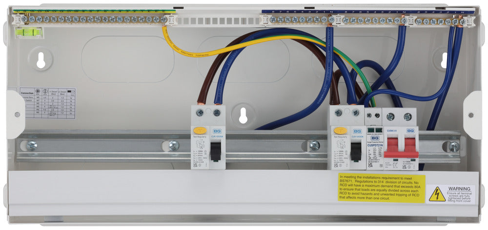 BG Fortress CF22D11S15 22 Module 15 Way Unpopulated Dual RCD Consumer Unit with 100A Main Switch, 2x 100A Type A 30mA RCD & 1x SPD