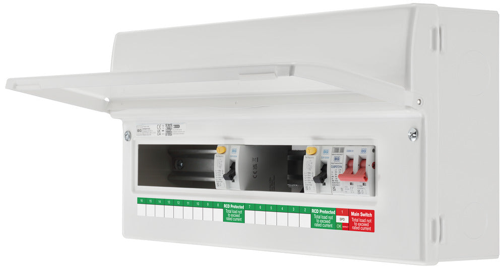 BG Fortress CF22D11S15 22 Module 15 Way Unpopulated Dual RCD Consumer Unit with 100A Main Switch, 2x 100A Type A 30mA RCD & 1x SPD