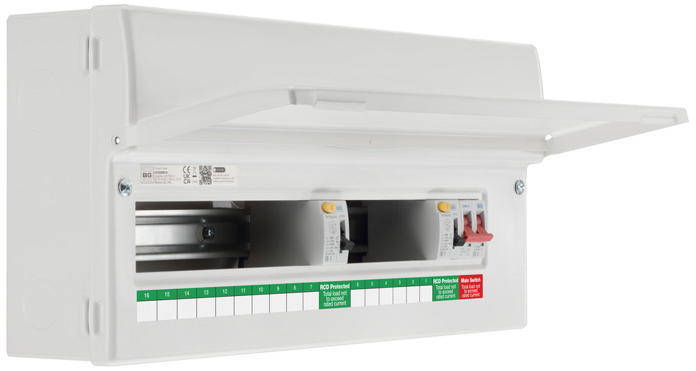 BG Fortress CF22D8816 22 Module 16 Way Unpopulated Dual RCD Consumer Unit with 100A Main Switch & 2x 80A Type A 30mA RCD