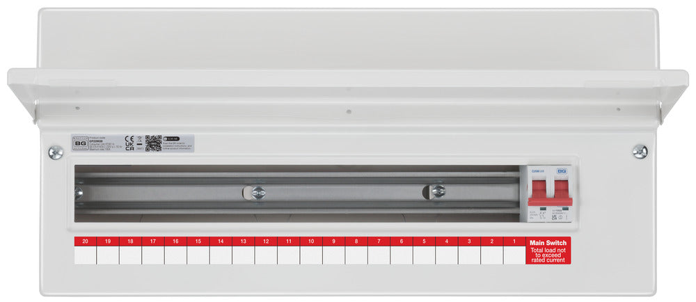 BG Fortress CF22M20 22 Module 20 Way Unpopulated Metal Consumer Unit with 100A Main Switch