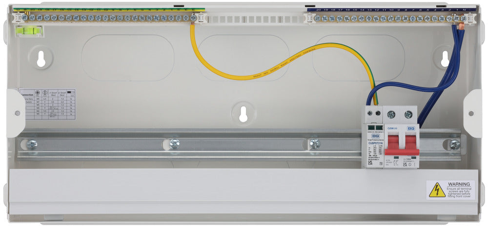 BG Fortress CF22MS19 22 Module 19 Way Unpopulated Metal Consumer Unit with 100A Main Switch & 1x SPD